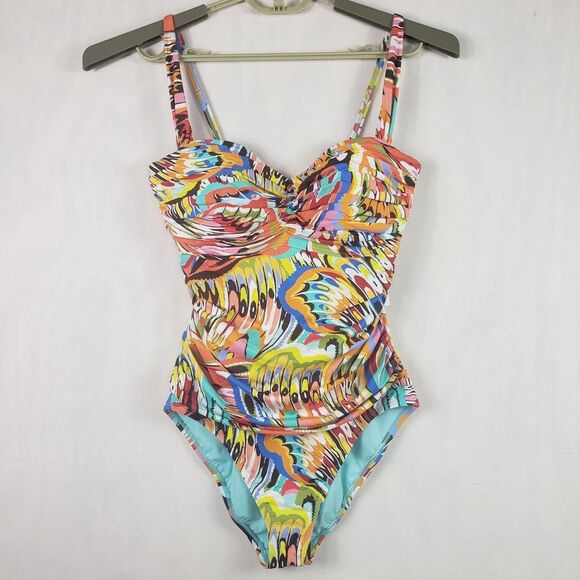 Bleu Rod Beattie Swimsuit One Piece Womens 12 Multicolor Ruched Sweetheart - Picture 2 of 13